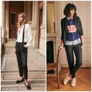 Sézane Gustavo 100% Wool Trousers in Anthracite grey ankle tapered